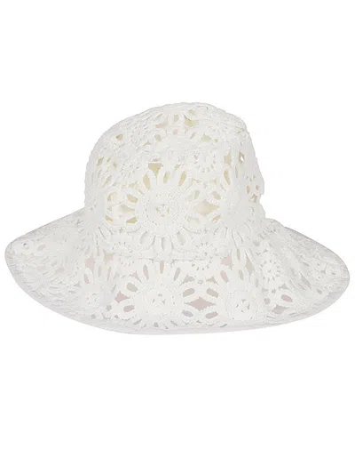 Weekend Max Mara Wide Brim Macramé Hat In White