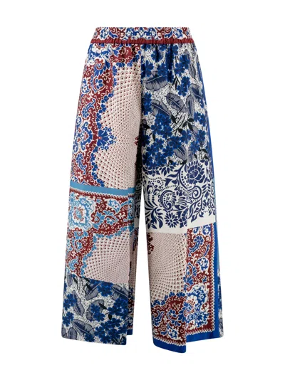 Weekend Max Mara Womens Cornflower Blue West Long Graphic-print Mid-rise Wide-leg Cotton Trousers In 001