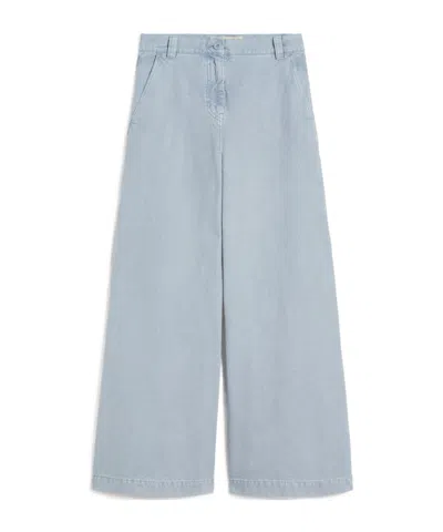 Weekend Max Mara Wide-leg Cotton Canvas Pants In Blue
