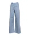Weekend Max Mara Wide Leg Cotton Drill Trousers In Blue