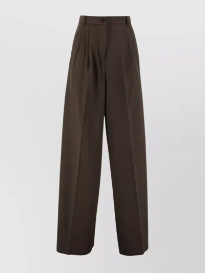 Weekend Max Mara Wide-leg High Waist Trousers With Pleated Front In Brown