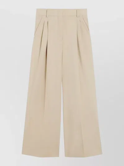 Weekend Max Mara Wide Leg Pleated Trousers Silk Nylon In Neutral