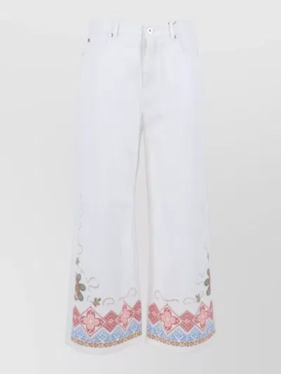 Weekend Max Mara Wide Leg Silk Nylon Embroidered Trousers In White