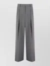 Weekend Max Mara Wide Leg Tailored Trousers With Belt Loops In Gray