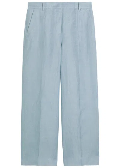Weekend Max Mara Wide-leg Linen Trousers In Blue