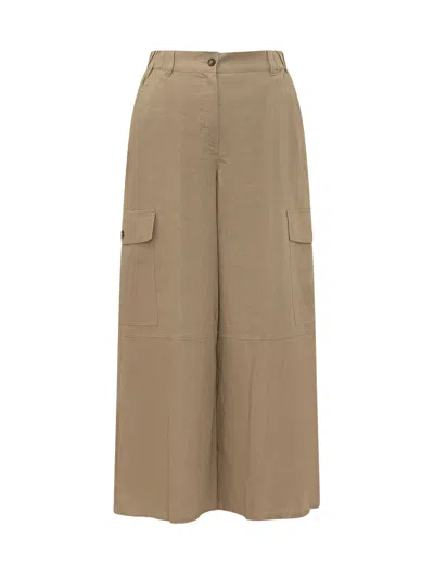Weekend Max Mara Wide-leg Linen Trousers With Pockets & Attached Bag In Brown
