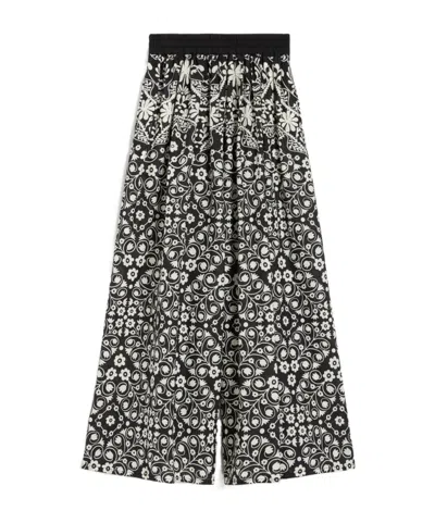 Weekend Max Mara Wide-leg Printed Cotton Trousers In Black