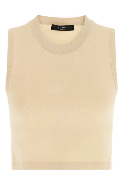 Weekend Max Mara Beige Solid Crew Neck Top In Gold
