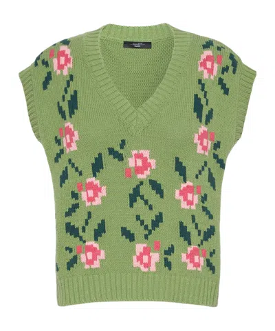 Weekend Max Mara Wkdalamaro V-neck Knitted Gilet In Green