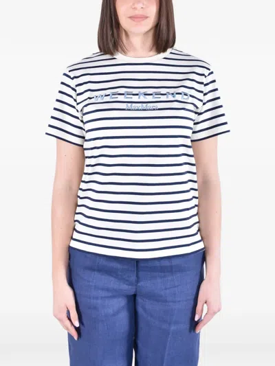 Weekend Max Mara Wkdbora Embroidered Stripe T-shirt In White