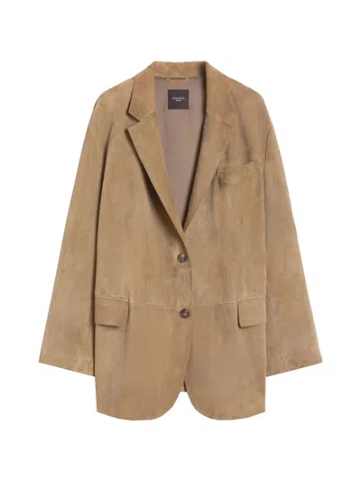 Weekend Max Mara Wkdcedro Single-breasted Suede Blazer In Neutral