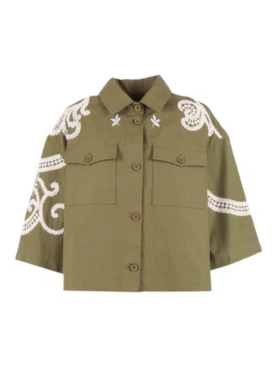 Weekend Max Mara Como Embroidered Detail Cotton Jacket In Green