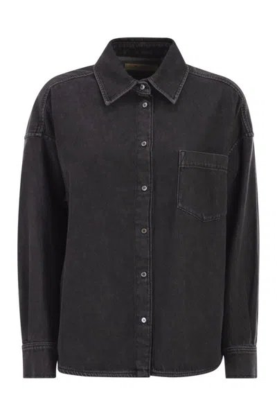 Weekend Max Mara Long-sleeved Denim Shirt In Gray