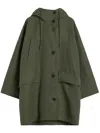 Weekend Max Mara Hooded Coat Drawstring Detail Front Pockets In Green