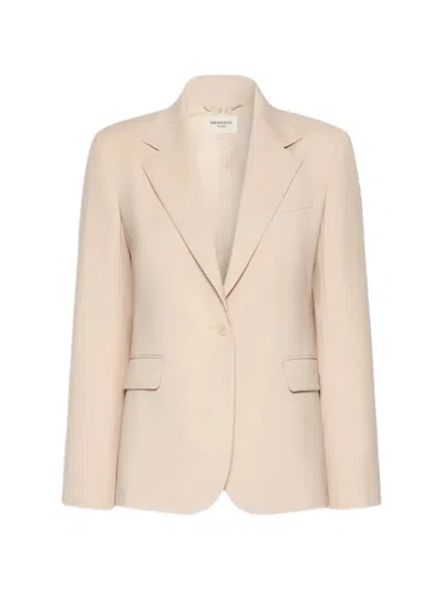 Weekend Max Mara Omens Powder Lamine Single-breasted Wool Blazer In Neutral