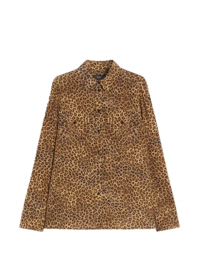 Weekend Max Mara Weekend Maxmara Wkdlemma Printed Silk Shirt With Pockets In Brown