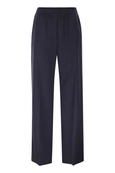 Weekend Max Mara Wkdmallo - Pure Wool Canvas Trousers In Blue
