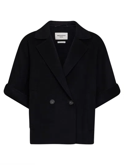 Weekend Max Mara Weekend Maxmara Wkdneo Virgin Wool Double Breasted Jacket With A Boxy Silhouette In Black