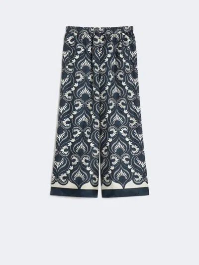 Weekend Max Mara Fluid Printed Silk Trousers In Blue