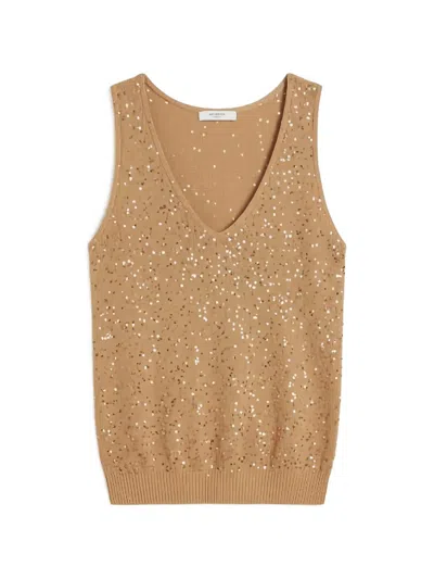 Weekend Max Mara Wkdtempo Sequin V-neck Top In Brown