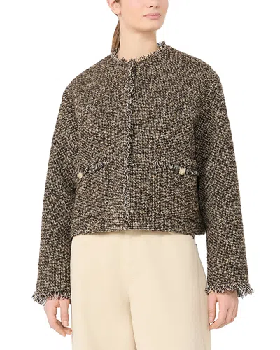 Weekend Max Mara Wkdvento Boucle Knit Cropped Jacket In Brown