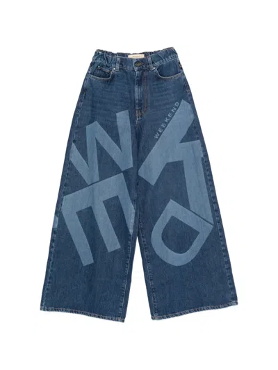 Weekend Max Mara Wkdvortice Lettering Wide Jeans In Blue