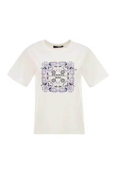 Weekend Max Mara Wkdwest - Cotton T-shirt With Print And Embroidery In White