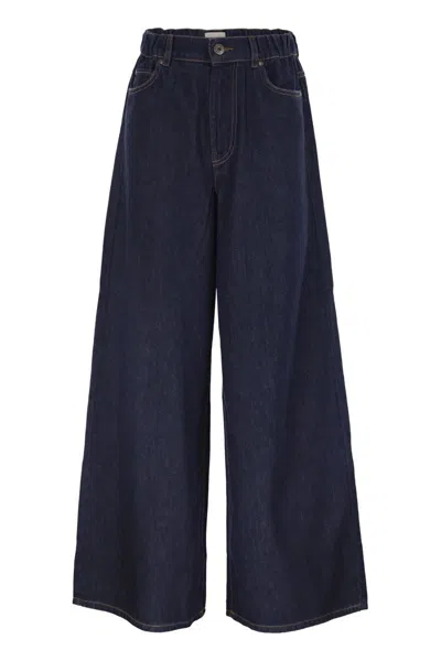 Weekend Max Mara Wkdzattera - Wide-leg Cotton Denim Jeans In Navy