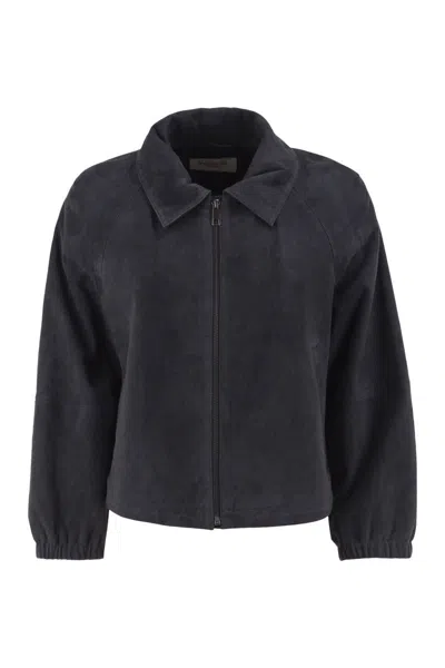 Weekend Max Mara Suede Raglan-sleeve Jacket In Blue