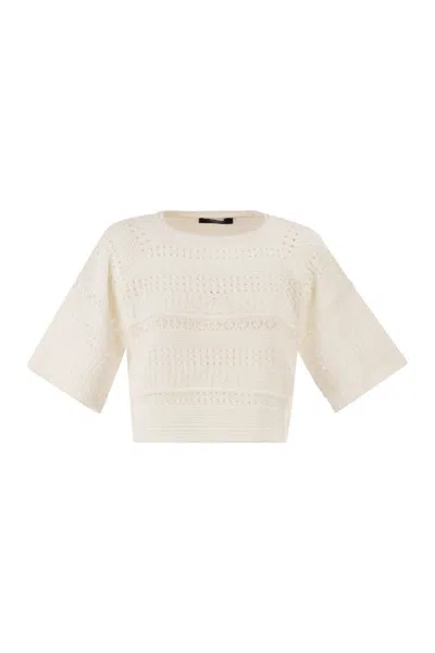Weekend Max Mara Wkiorche – Cropped Openwork Cotton Knit Top In Nude