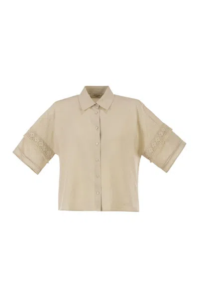 Weekend Max Mara Wkipala – Linen Shirt With Lace Details In Brown