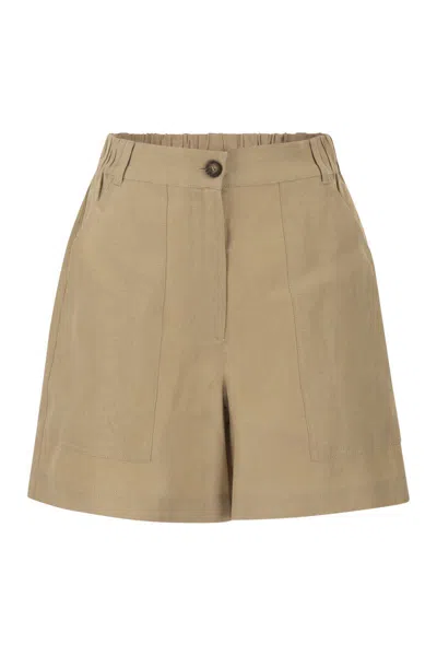 Weekend Max Mara Wkiveletta – Linen Shorts With Elasticated Waist In Brown