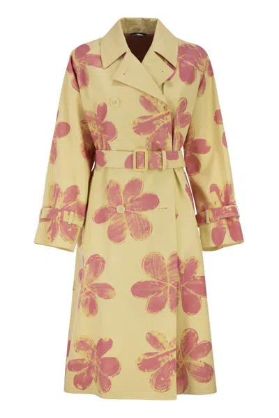 Weekend Max Mara Wksradioso - Water-repellent Gabardine Trench Coat With Flowers In Yellow