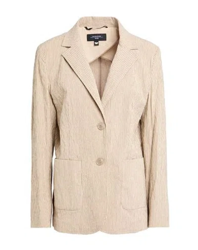 Weekend Max Mara Woman Blazer Beige Size 14 Cotton, Linen, Elastane In Neutral