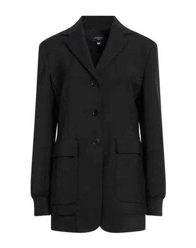 Weekend Max Mara Woman Blazer Black Size 12 Virgin Wool, Polyester, Polyamide, Elastane