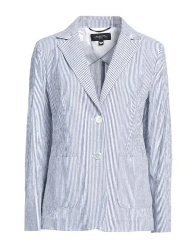 Weekend Max Mara Woman Blazer Blue Size 14 Cotton, Linen, Elastane
