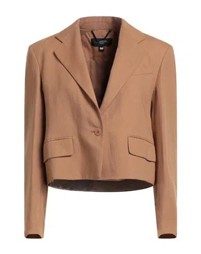 WEEKEND MAX MARA WEEKEND MAX MARA WOMAN BLAZER CAMEL SIZE 14 VISCOSE, LINEN