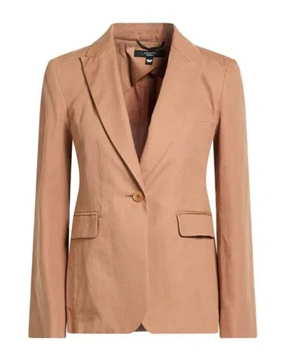 Weekend Max Mara Woman Blazer Camel Size 2 Cotton, Linen In Sand