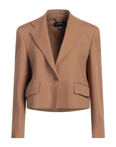 Weekend Max Mara Woman Blazer Camel Size 8 Viscose, Linen In Beige