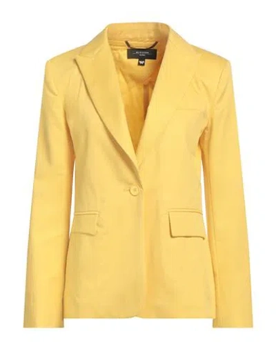 Weekend Max Mara Woman Blazer Yellow Size 8 Cotton, Linen