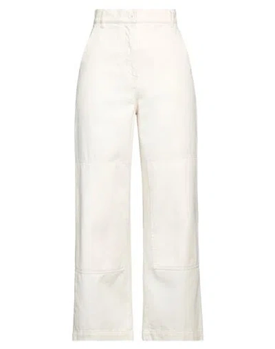 Weekend Max Mara Woman Denim Pants Ivory Size 8 Cotton In White