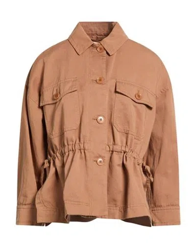 Weekend Max Mara Woman Jacket Light Brown Size 16 Cotton, Linen In Nude