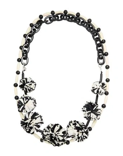 Weekend Max Mara Woman Necklace Black Size - Polyester Resin, Viscose, Cotton In Blue