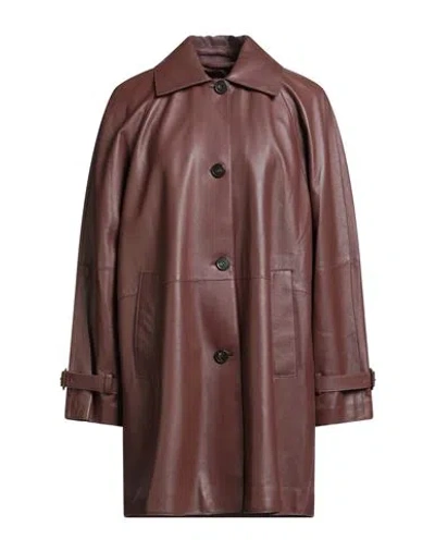Weekend Max Mara Woman Overcoat & Trench Coat Brown Size 10 Lambskin