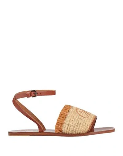 Weekend Max Mara Woman Sandals Sand Size 8 Textile Fibers, Leather In Beige