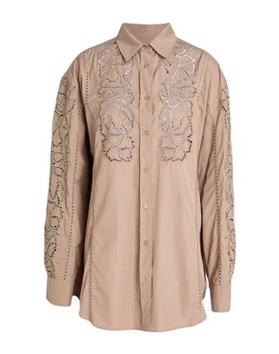 Weekend Max Mara Woman Shirt Light Brown Size 8 Cotton, Polyester