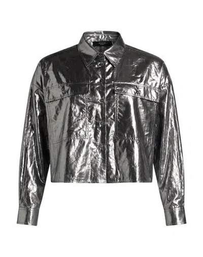 Weekend Max Mara Woman Shirt Silver Size 4 Cotton, Metal Fiber