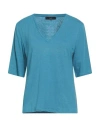 Weekend Max Mara Woman T-shirt Azure Size Xl Linen, Elastane In Blue