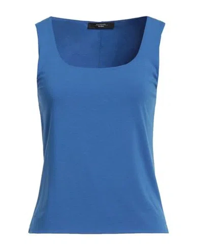 Weekend Max Mara Woman Tank Top Azure Size Xs Lyocell, Cotton, Elastane In Blue