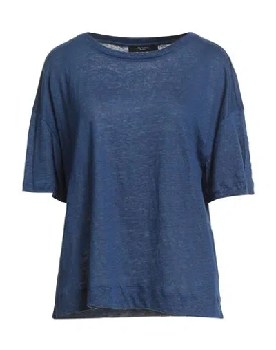 Weekend Max Mara Woman Top Navy Size Xl Linen In Blue